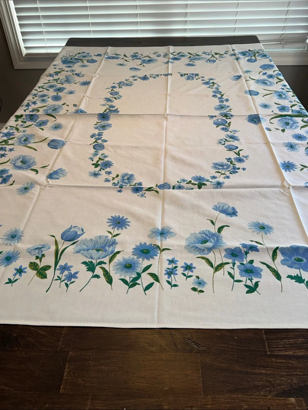 Vintage blue floral cottagecore quaint sweet coquette rectangle tablecloth